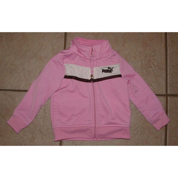 Girls Sz 12 Months Pink Full Zip Athletic Lightweight LOGO Jacket Pockets PUMA - Picture 1 of 2